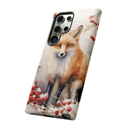 Christmas Fox in a Wreath of Red Berries - Impact Resistant Phone Case